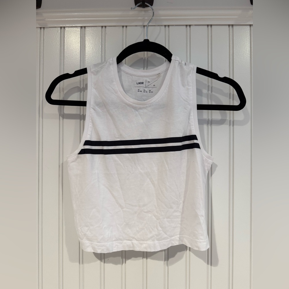 White and Black Sleeveless Crop Muscle Tee